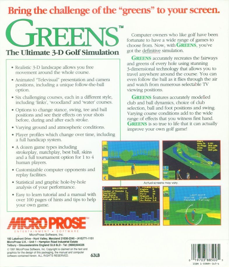 Greens - The Ultimate 3-D Golf Simulation dos