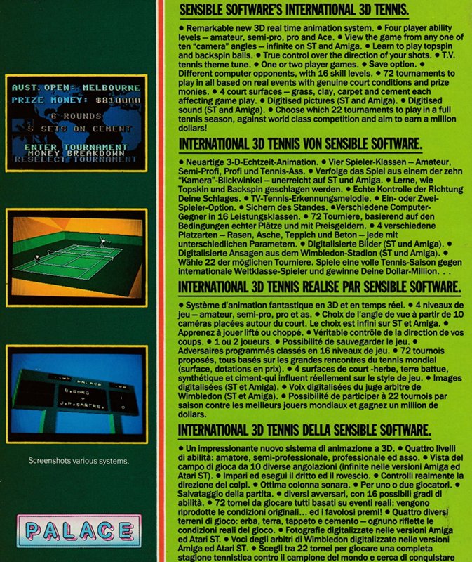 International 3D Tennis - Dos