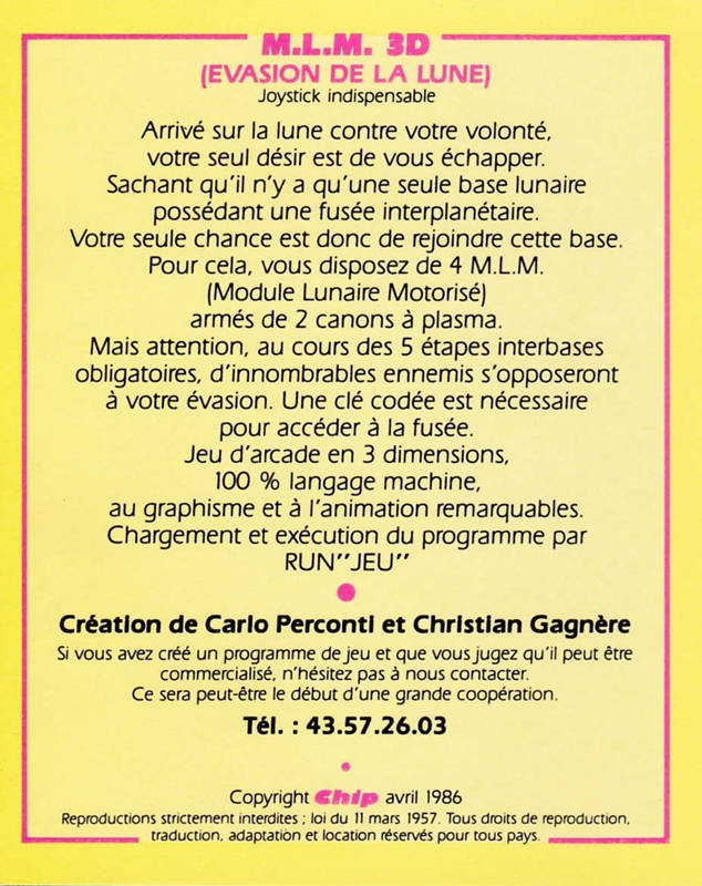 M.L.M 3D : Évasion de la lune - Dos