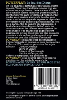 Powerplay : Le Jeu Des Dieux - Dos