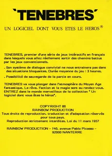 Ténèbres - Dos