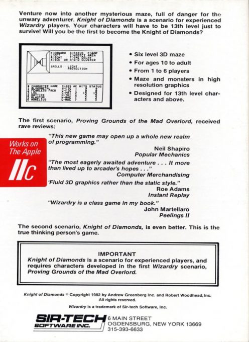 Sorcellerie II : Le Chevalier de Diamant - Dos
