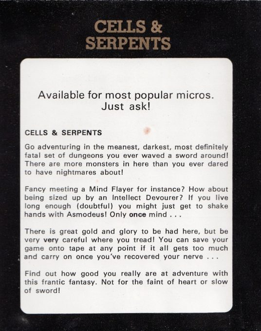 Cells And Serpents - Dos