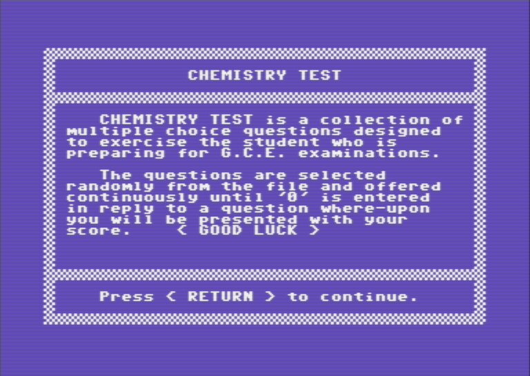 Chemistry Test : 'O' Level