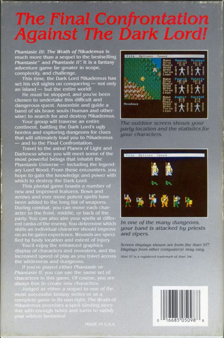 Phantasie III : The Wrath of Nikademus - Dos