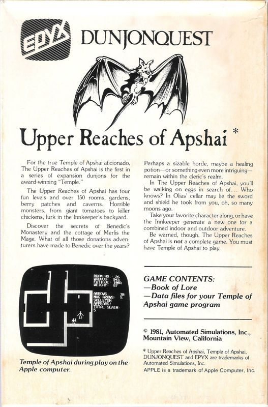 Dunjonquest : Upper Reaches of Apshai dos