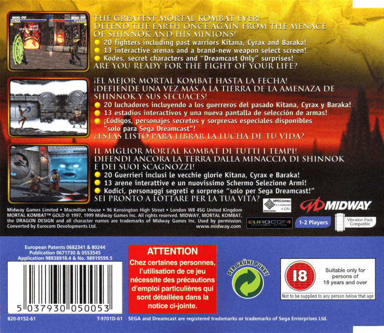 Mortal Kombat Gold - Dos