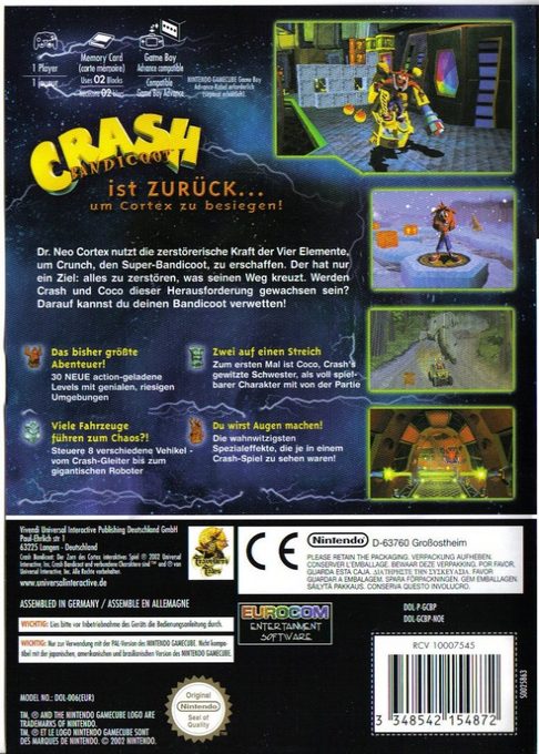 Crash Bandicoot : La Vengeance de Cortex - Dos