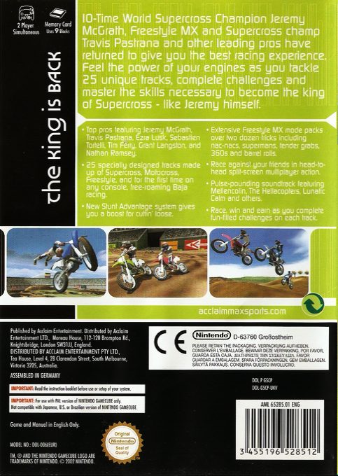 Jeremy McGrath Supercross World - Dos