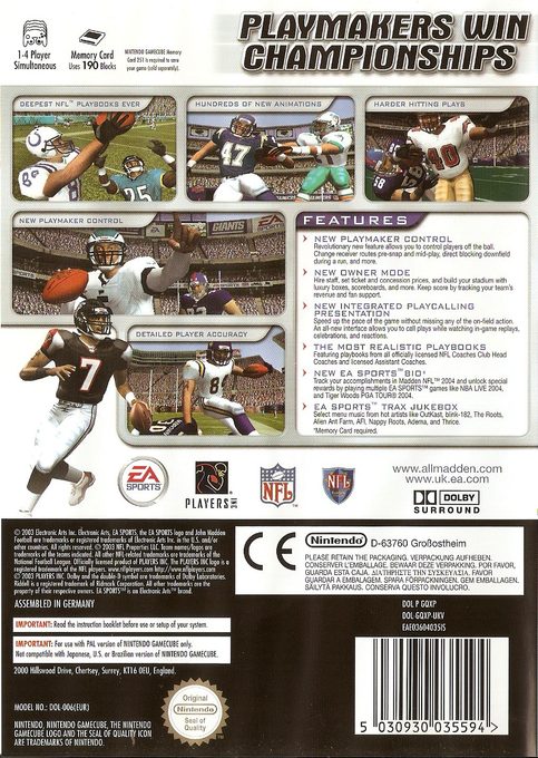 Madden NFL 2004 - Dos