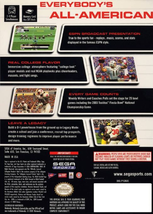 NCAA College Football 2K3 - Dos