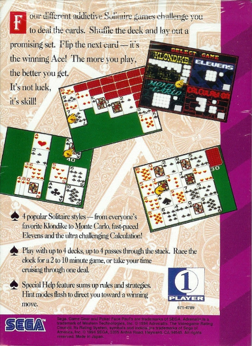 Poker Face Paul's Solitaire - Dos