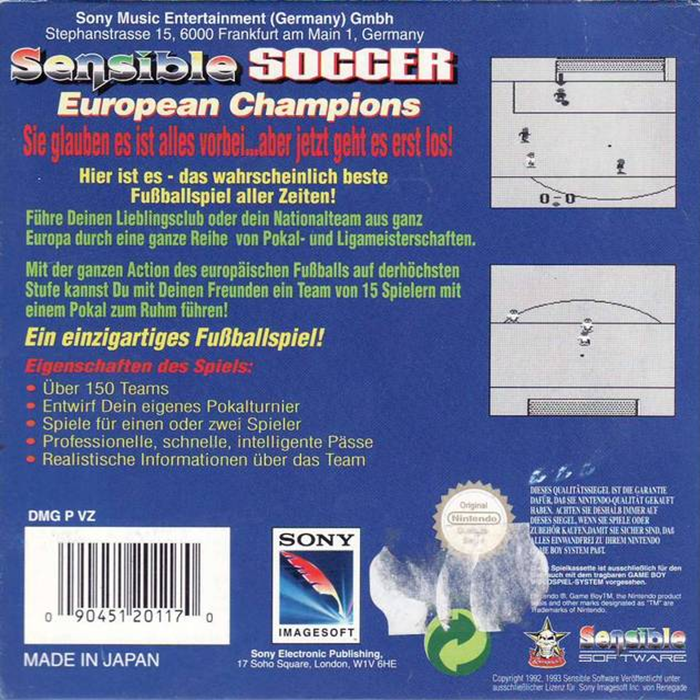 Sensible Soccer - European Champions - Dos