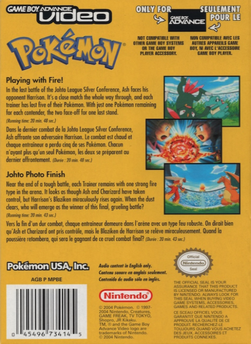 Game Boy Advance Video : Pokémon, - Dos