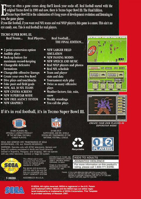 Tecmo Super Bowl III : Final Edition - Dos