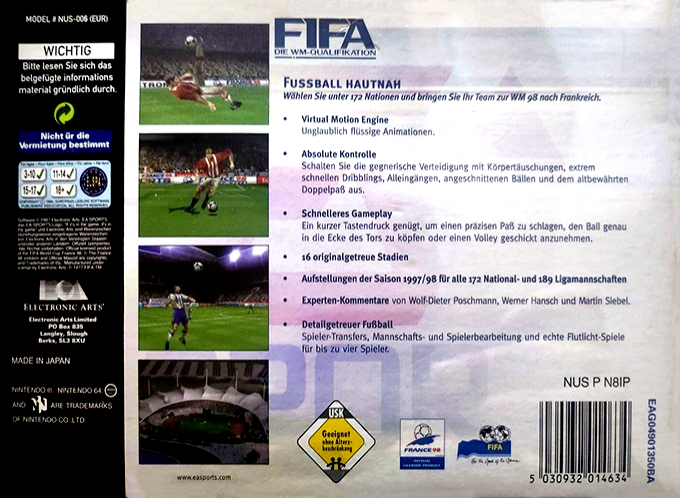 FIFA 98 : En route pour la Coupe du monde - Dos