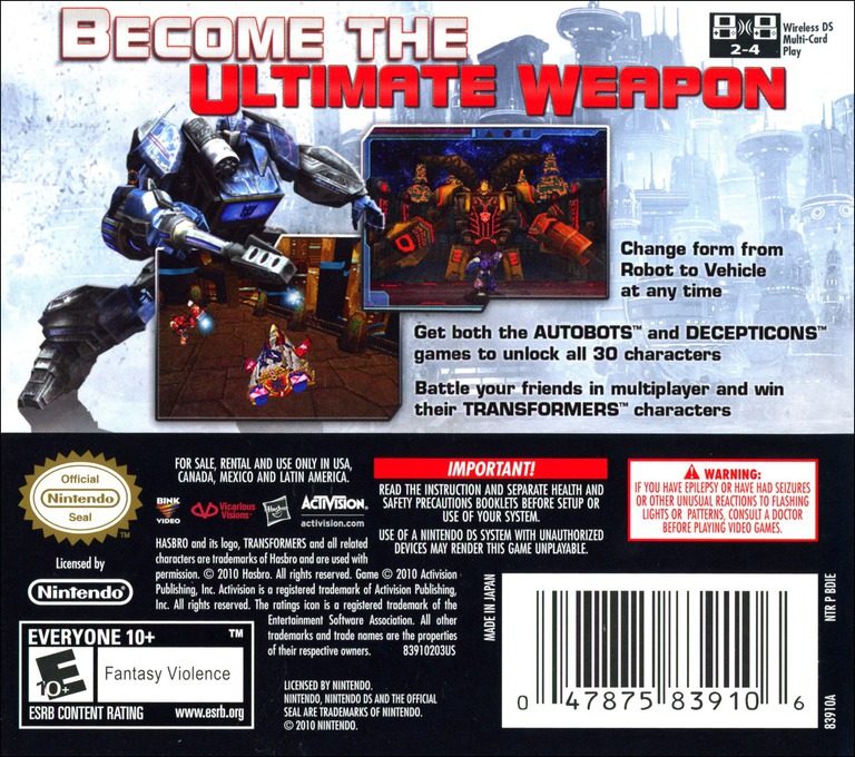 Transformers : La Guerre Pour Cybertron - Decepticons - Dos