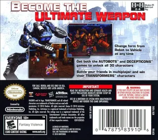 Transformers : La Guerre Pour Cybertron - Decepticons - Dos