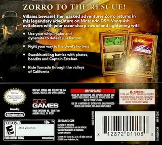 Zorro : Le Justicier Masqué - Dos