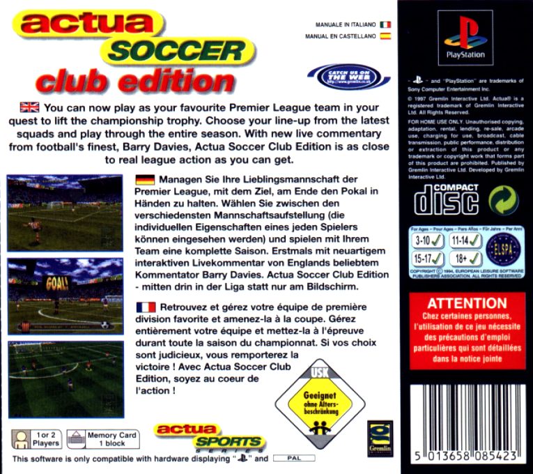 Actua Soccer - Club Edition - Dos