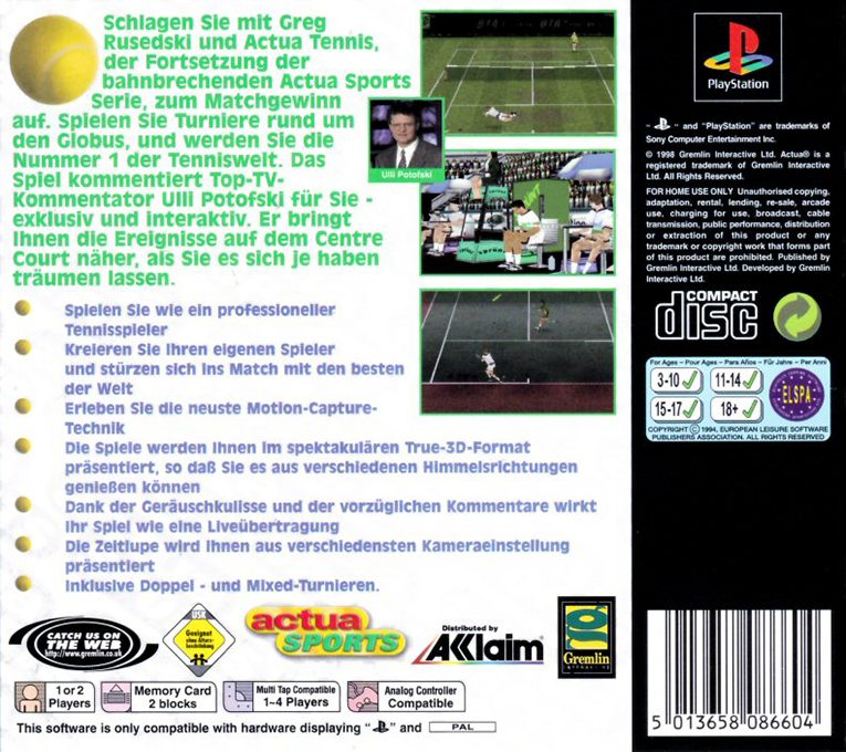 Actua Tennis - Dos