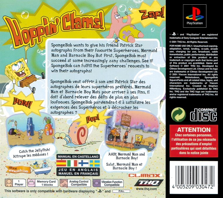 Bob l'éponge : SuperSponge - Dos