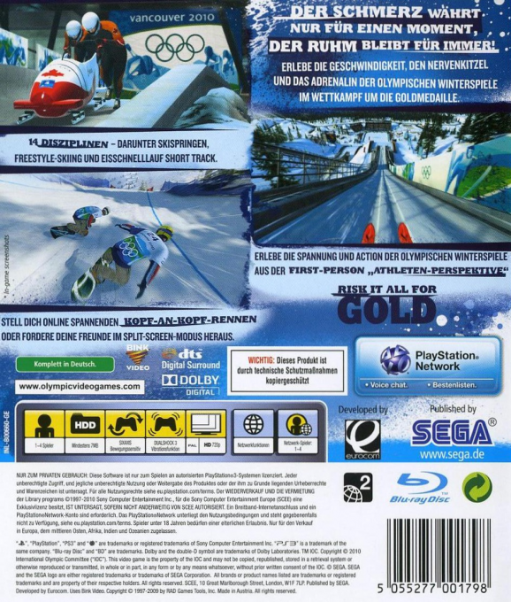 Vancouver 2010 : Le Jeu Vidéo Officiel des Jeux Ol - Dos