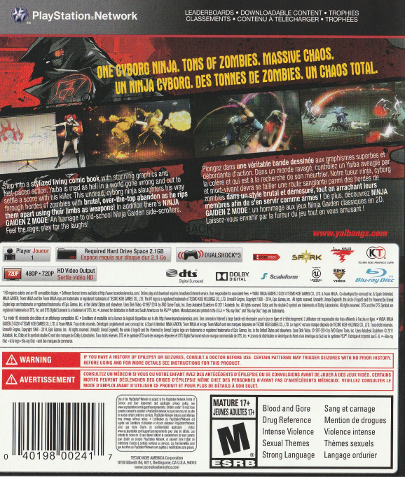 Yaiba : Ninja Gaiden Z - Dos