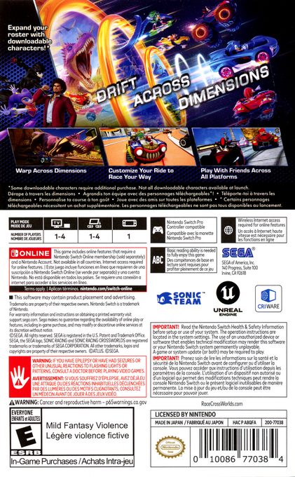 Sonic Racing : CrossWorlds - Dos